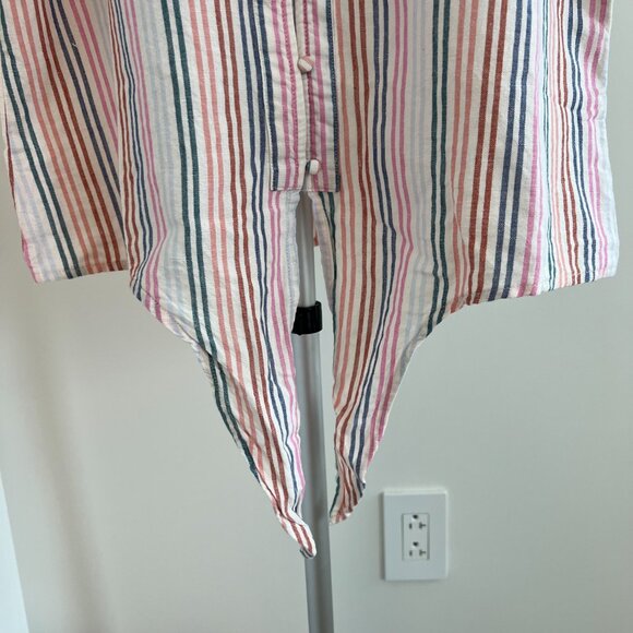 EUC Women's Gap Tie-Front Top, multi color stripe, linen blend - medium - Picture 5 of 7
